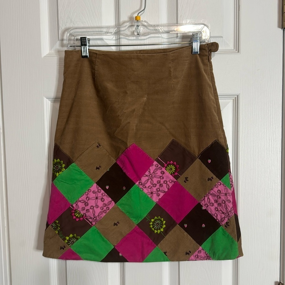 Lilly Pulitzer White Label Patchwork Argyle Corduroy Stretchy Vintage Skirt